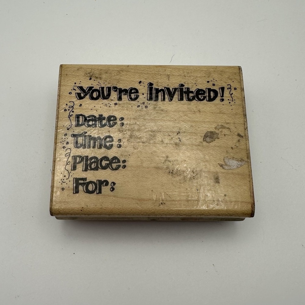 JRL Design Confetti Invitation N107 Birthday Wood Mount Rubber Stamp Vintage 90s